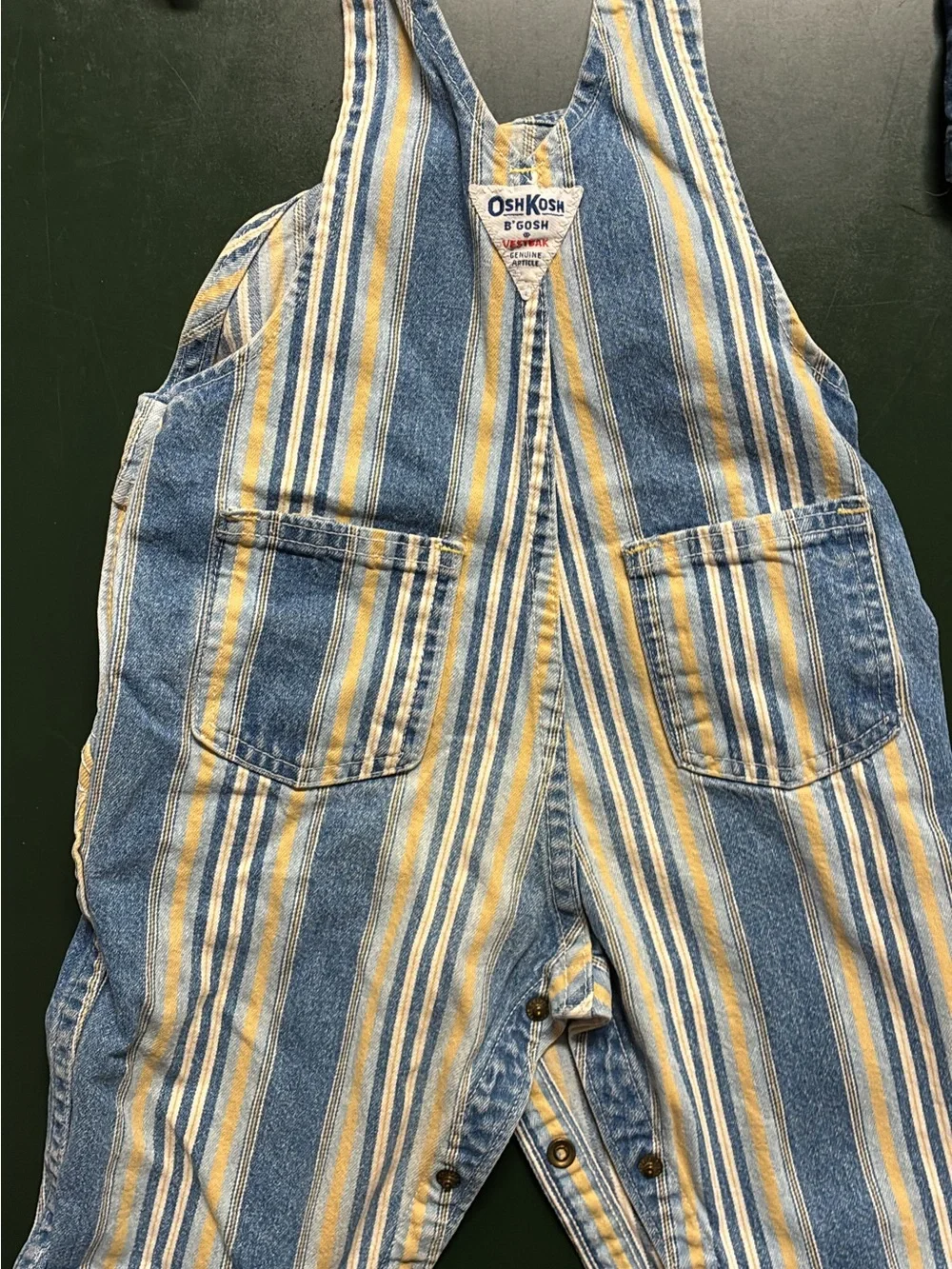 Vintage OshKosh B'gosh Vestbak Blue & Yellow Striped Denim Kids Overalls